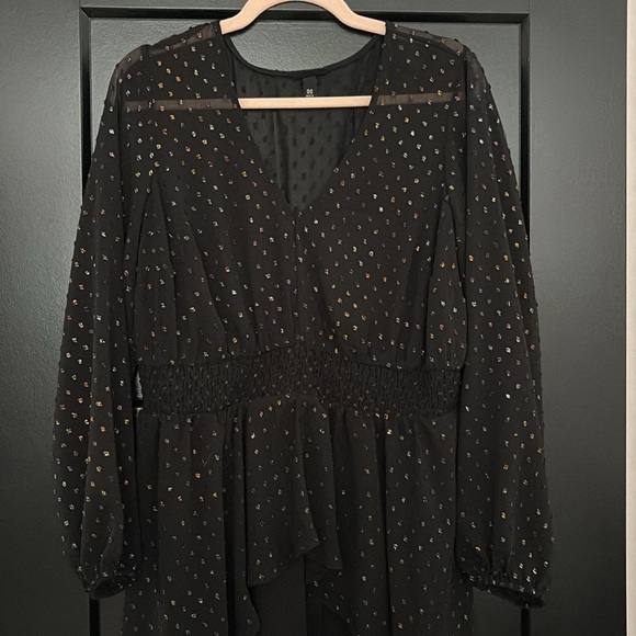 NWOT Torrid Black and Multi Embellished Long Sleeve, V-Neck Dress. Size 00=10 - Picture 1 of 14